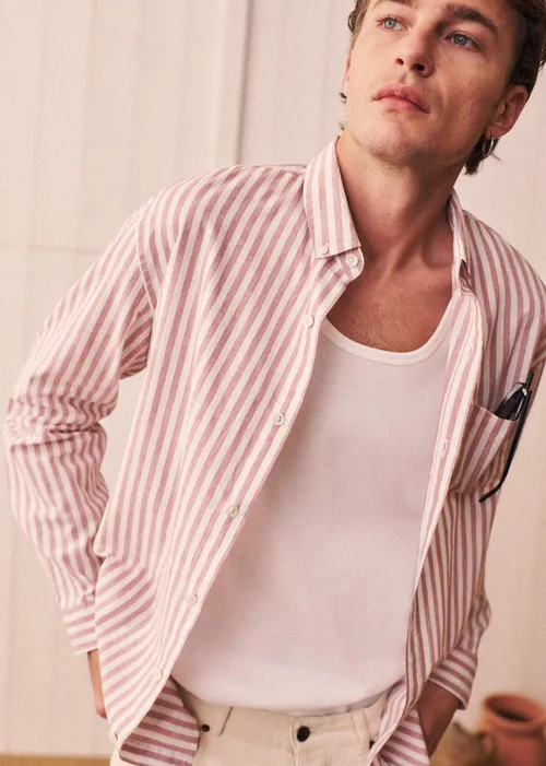 Chemise Charlie Coton Lin - Rayures Rose Ancien / Blanc — image 6