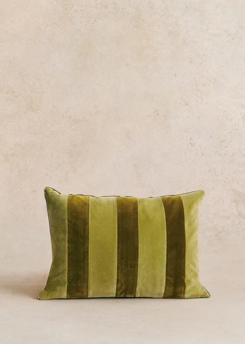 Coussin Rayures Velours - Grand modèle - Vert et Kaki — image 3