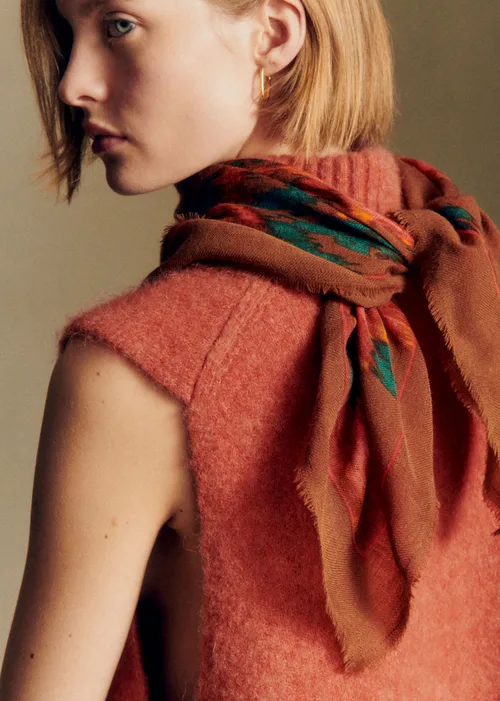 Foulard Maryse - Fleurs chinées fond café — image 3