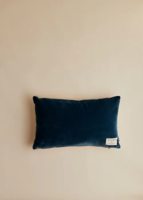 Coussin vintage velours bleu - Petit modèle - Imprimé Branches Multico — image 3