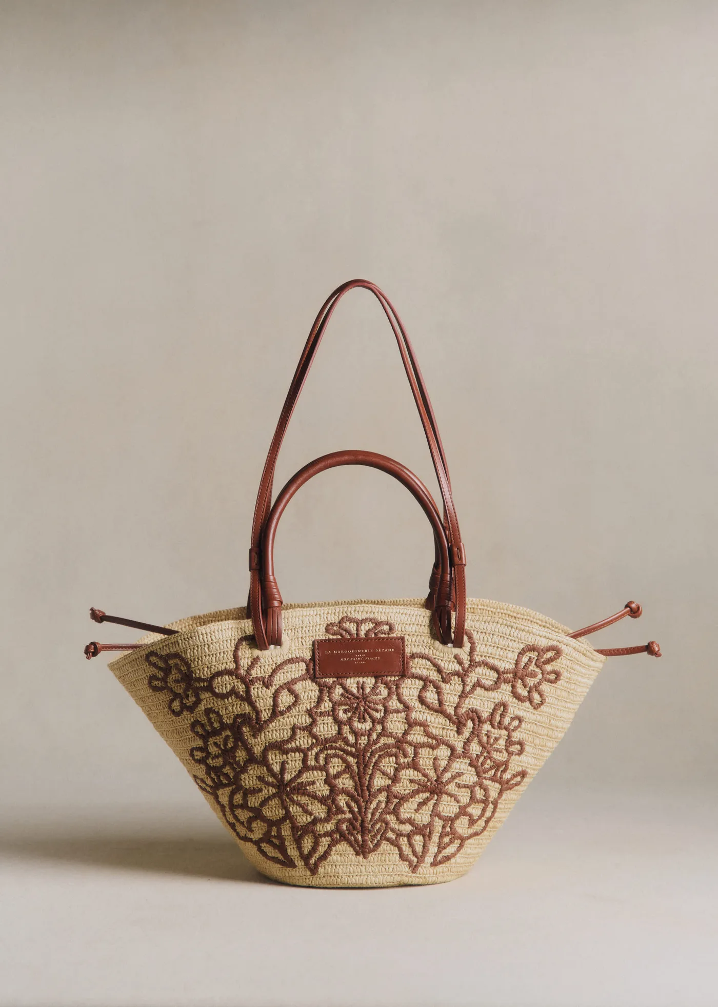 Panier Justine - Raphia Broderie Fleurs Terracotta