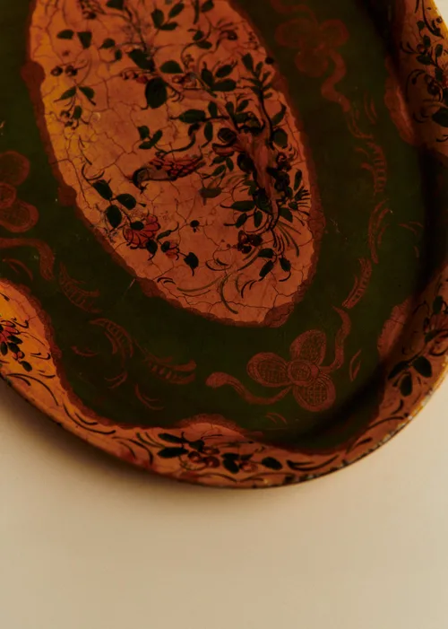 Plateau ovale vintage peint main - Tôle — image 3