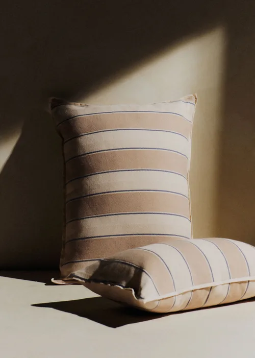 Coussin Tissé Rayures - Grand modèle - Beige et Bleu
