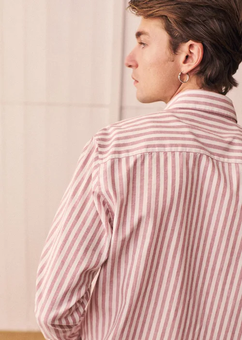 Chemise Charlie Coton Lin - Rayures Rose Ancien / Blanc — image 5