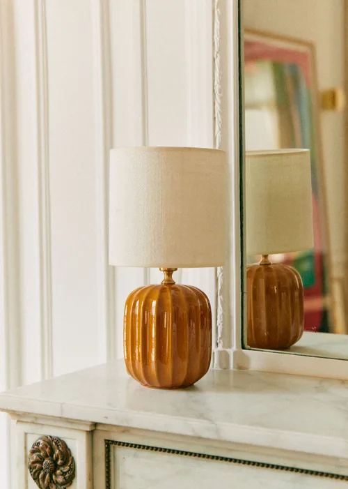 Lampe Traviata petit modèle - Caramel - Abat-jour Dolce - Jute Écru — image 3