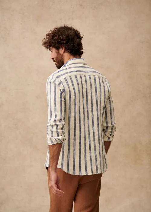 Chemise Charlie Coton Léger - Écru Rayures Bleues — image 3
