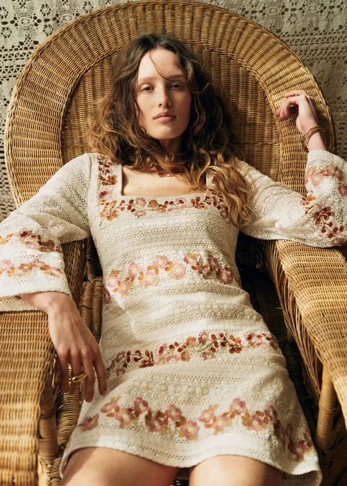 Robe Doma - Guipure Contrastée Fleurs Fond Écru — image 3