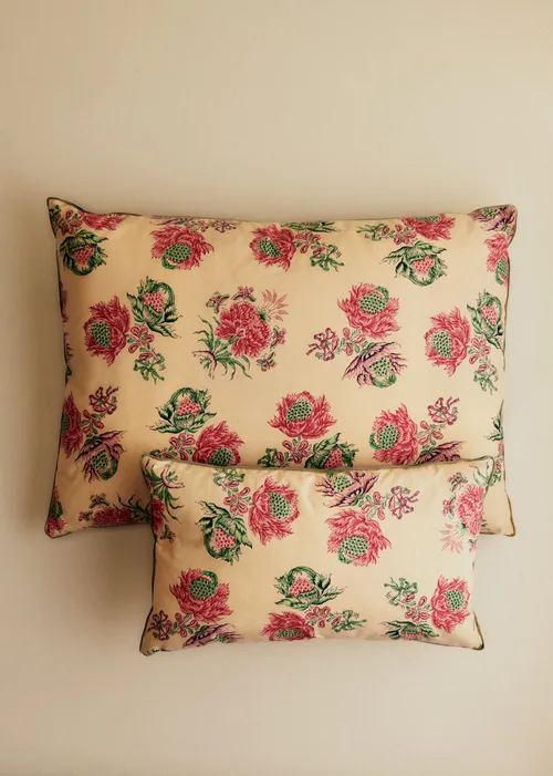 Coussin vintage velours céladon foncé - Très grand modèle - Imprimé Fleurs de Chardon — image 3