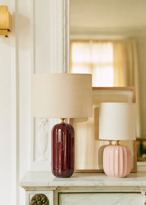 Lampe Traviata petit modèle - Rose - Abat-jour Dolce - Jute Écru — image 3
