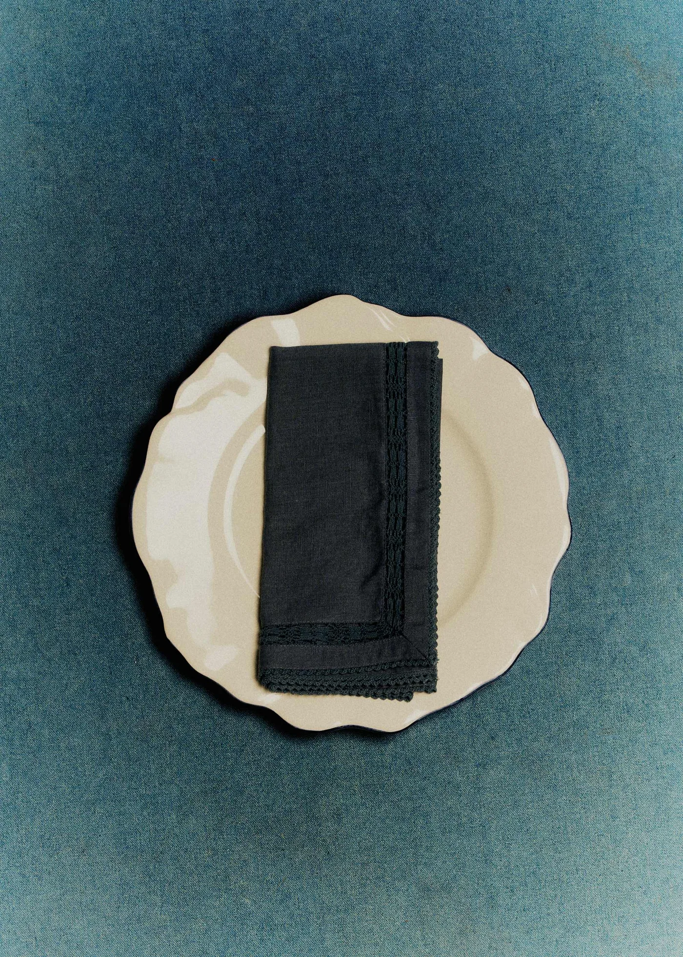 Set de 2 serviettes brodées - Bleu uni