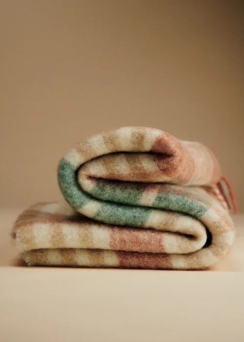 Plaid en mohair - Quadrillage sauge et caramel — image 5