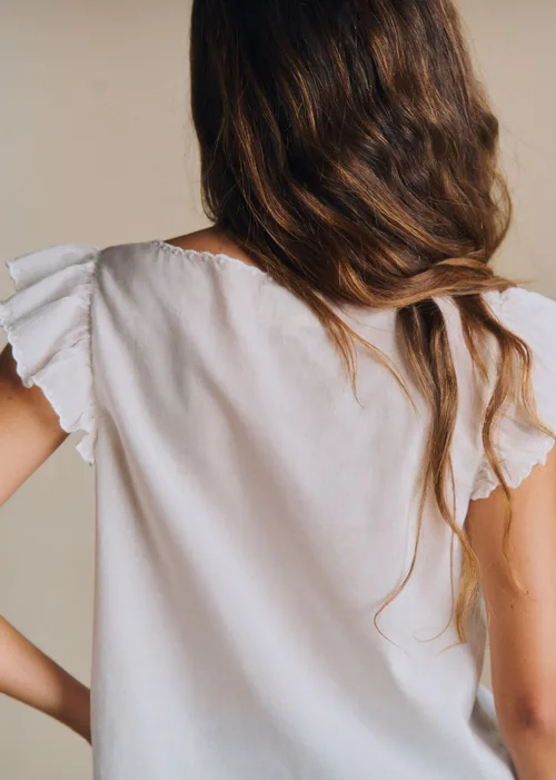 Blouse Elie - Broderie Unie Ecru Fond Beige — image 4