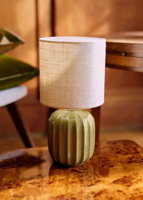 Lampe Traviata petit modèle - Vert olive - Abat-jour Dolce - Jute Écru — image 4