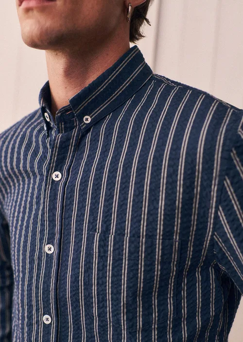 Chemise Charlie Seersucker - Marine Rayures Blanches — image 5