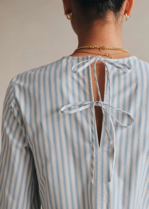 Robe Zelie - Rayures Bleu Ciel et Écru — image 3