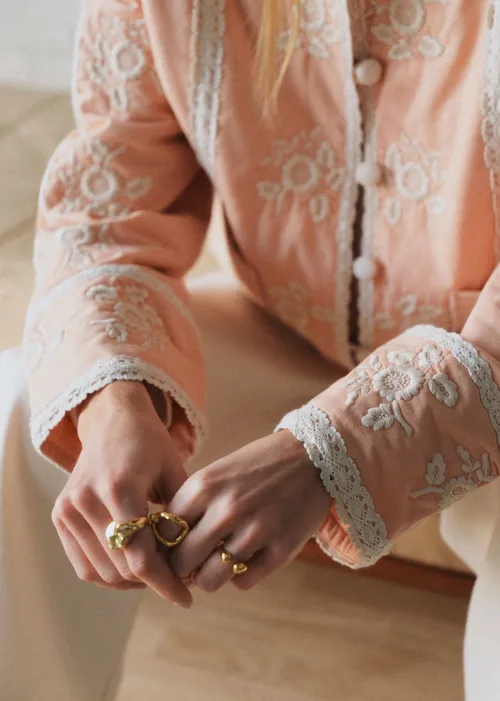 Veste Dakota - Sézane x SEA NY - Broderie Contrastée Écru Fond Rose Pastel — image 4
