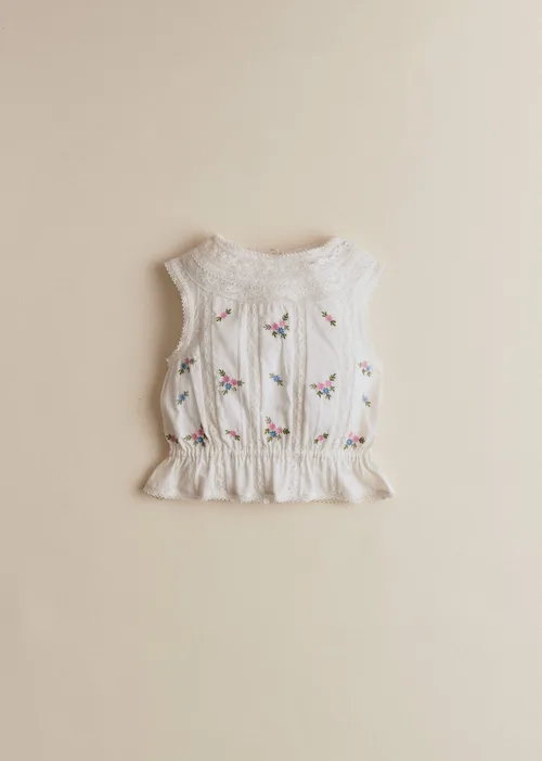 Blouse Dorrita - Broderie Placée Fleurs Multico Fond Crème