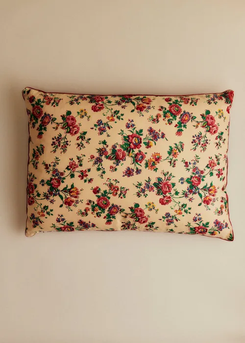 Coussin vintage velours bordeaux - Très grand modèle - Imprimé Champêtre