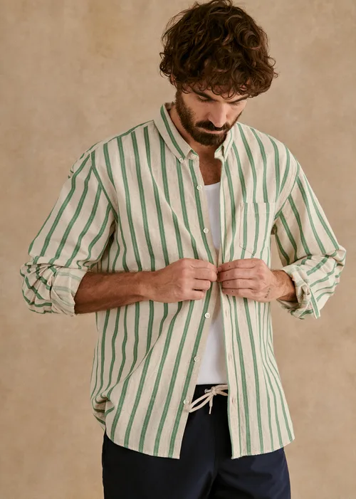 Chemise Charlie Coton Lin - Écru Rayures Vertes — image 2