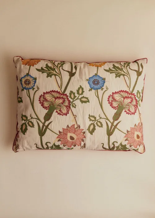 Coussin vintage velours blush - Très grand modèle - Imprimé Chrysanthèmes