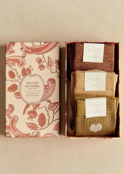 Coffret de 3 chaussettes lurex coeur - Brun Kaki Doré — image 3