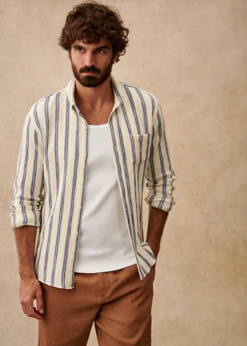 Chemise Charlie Coton Léger - Écru Rayures Bleues — image 2