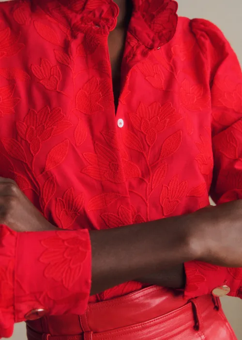 Chemise Ambre - Broderie Unie Rouge Vif — image 3