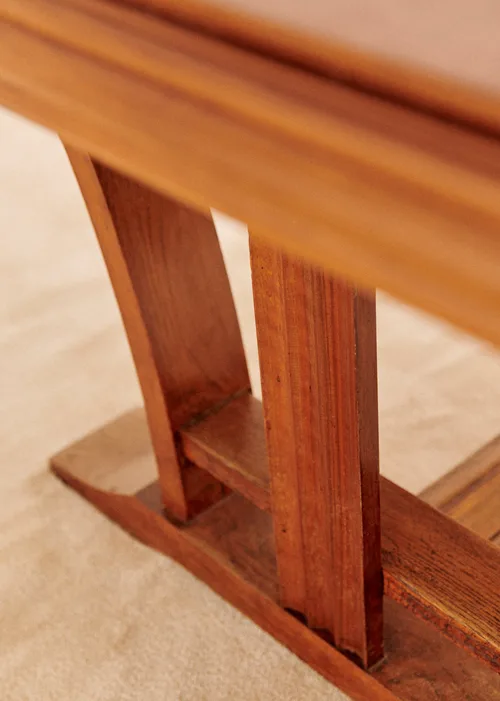 Table à manger avec plateau damier marqueterie vintage - Chêne — image 4