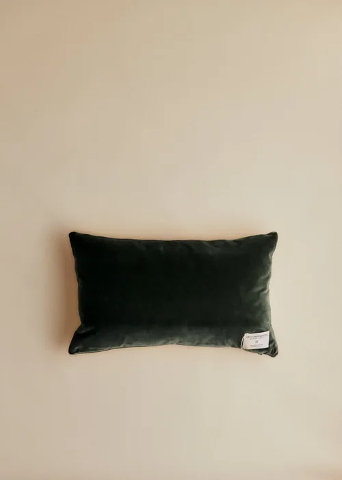 Coussin vintage velours céladon foncé - Petit modèle - Imprimé Fleurs de Chardon — image 3