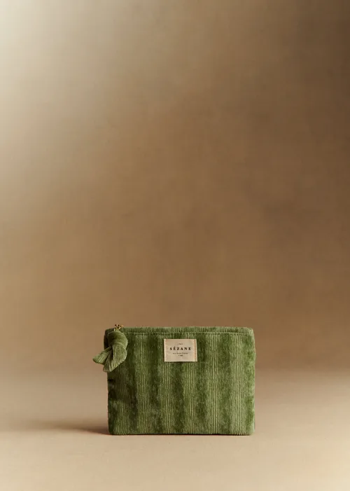 Pochette plate velours milleraie - Sauge
