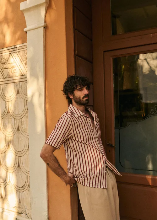Chemise Holt Texturée - Beige Rayures Rouille — image 5