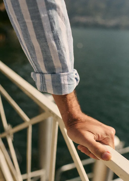Chemise Charlie Coton Lin - Larges Rayures Bleu / Blanc — image 3