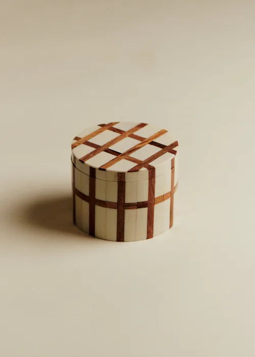 Boîte Ronde - Quadrillage Ecru et Acacia — image 5