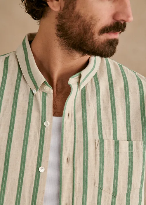 Chemise Charlie Coton Lin - Écru Rayures Vertes — image 6