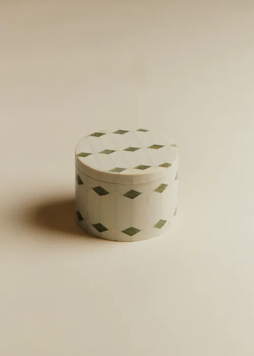 Boîte Ronde - Losange Ecru et Vert — image 4