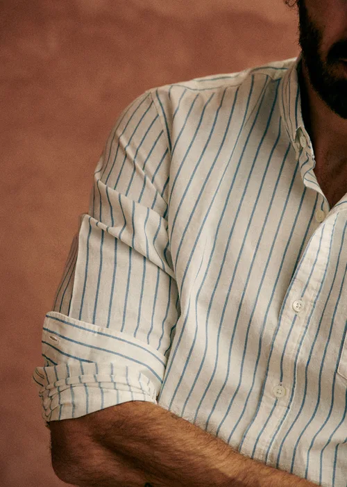 Chemise Charlie Coton Lin - Blanc Rayures Bleues — image 5