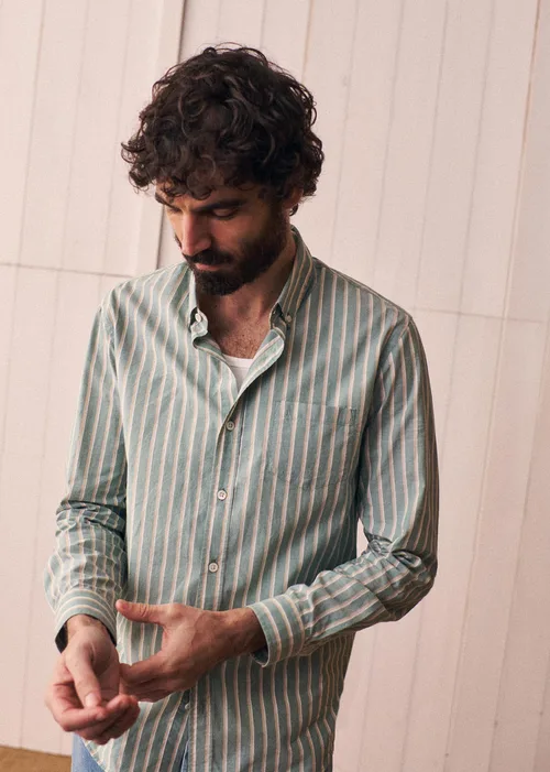 Chemise Charlie - Vert Rayures Beige / Blanc — image 7