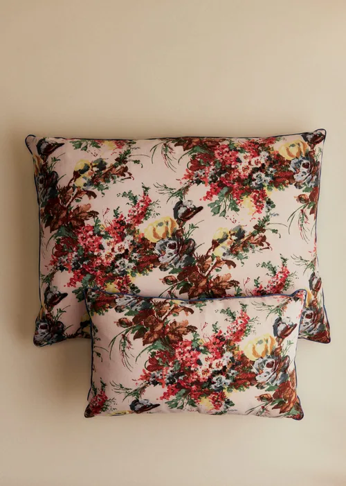 Coussin vintage velours bleu - Petit modèle - Imprimé Branches Multico