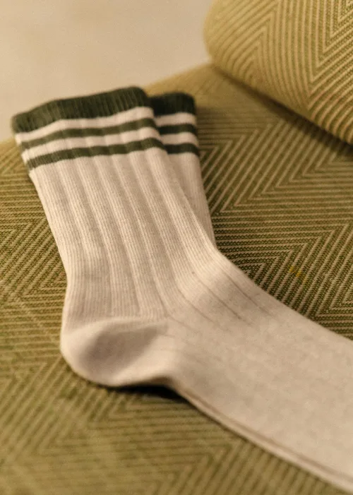 Chaussettes Russel - Écru Rayures Kaki — image 3