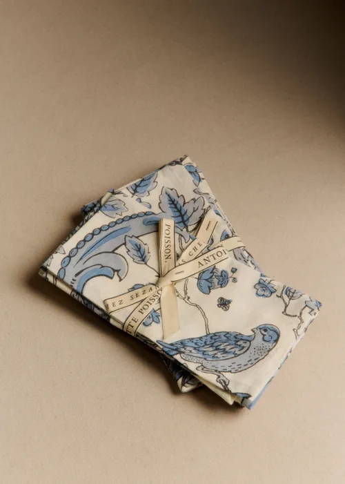 Set de 2 serviettes - Sézane x Antoinette Poisson - Imprimé Oiseaux Bleus — image 4