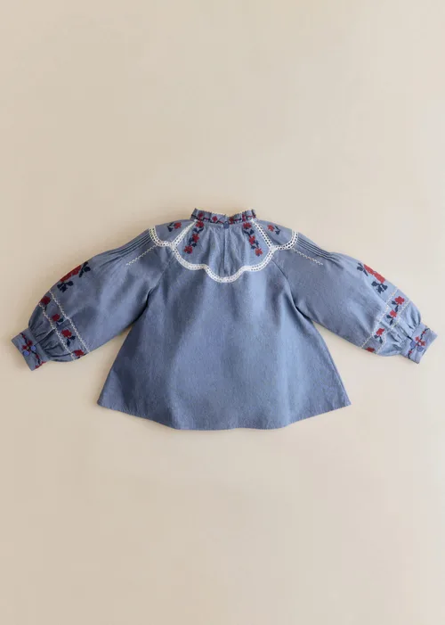 Blouse Eugenia - Sézane x SEA NY - Broderie Contrastée Brique Fond Marine - Création Solidaire — image 3
