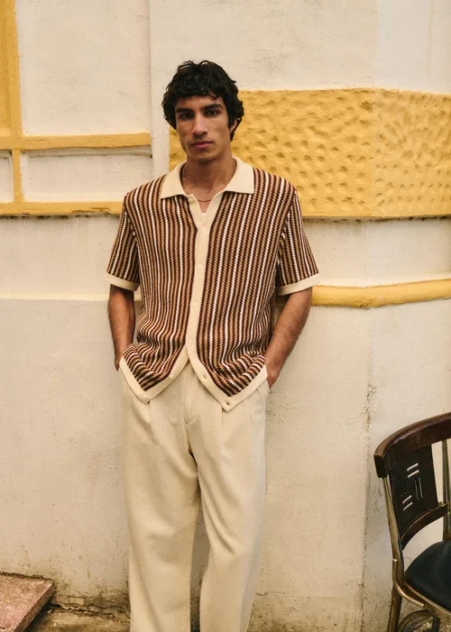 Chemise Maille Angelo - Ecru / Marron — image 6