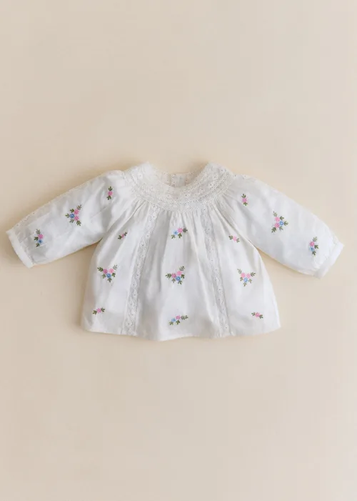 Blouse Dorrita - Broderie Placée Fleurs Multico Fond Crème