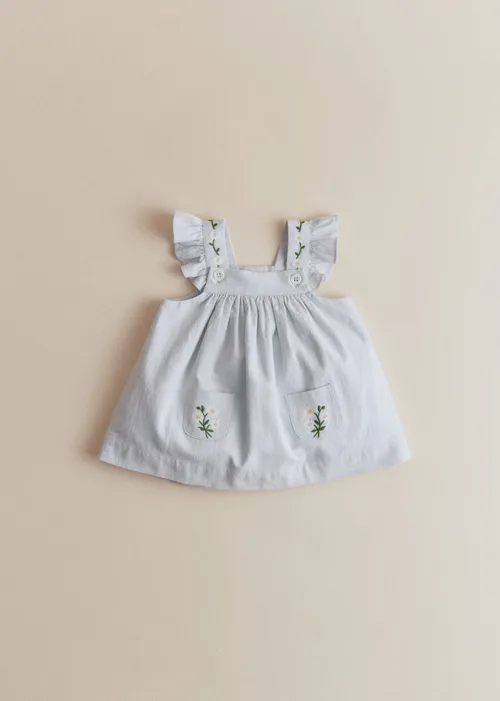 Robe Mimi - Broderie Contrastée Marguerite Fond Bleu Ciel