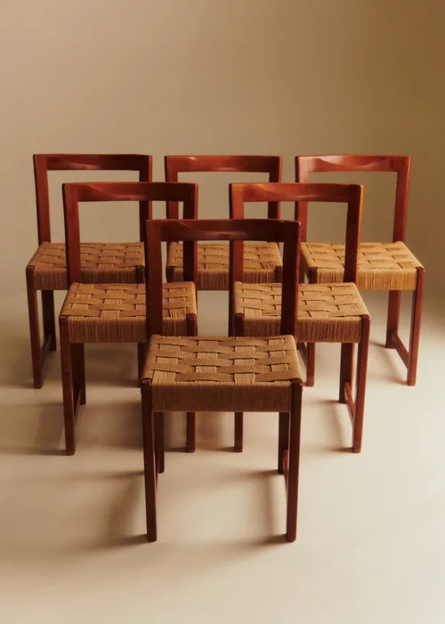 Lot de 6 chaises en bois et corde vintage - Bois et corde