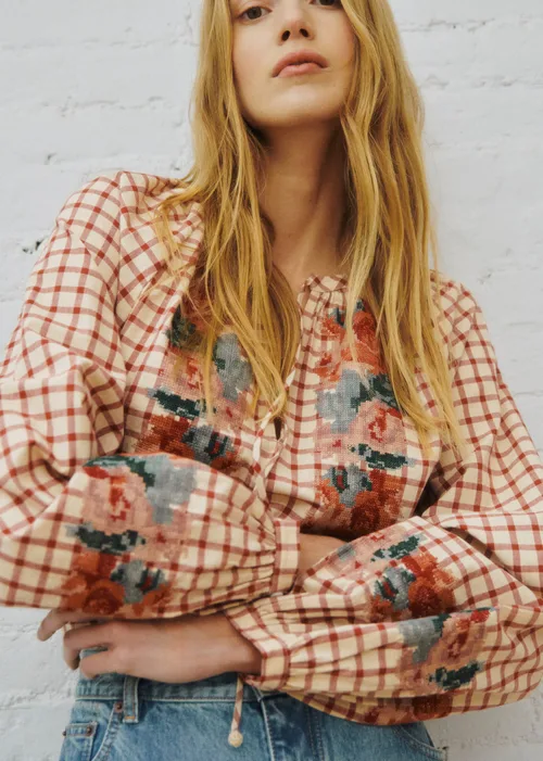 Blouse Aquila - Sézane x SEA NY - Broderie Placée Terre Fond À Carreaux — image 3