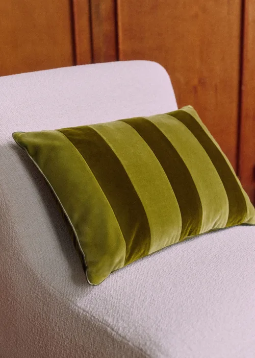Coussin Rayures Velours - Grand modèle - Vert et Kaki — image 4
