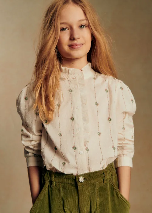 Chemise Chlo - Broderie Sauge / Camel Fond Ecru — image 3