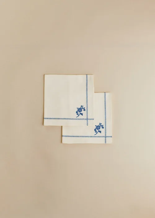 Broderie Bleu Fond Ecru
