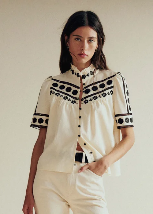 Blouse Hanae - Noir Fond Écru